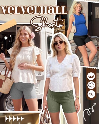 4 Pack Maternity Shorts - color: Gray Green, Light Gray, Beige, Black, size: Medium