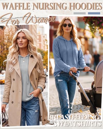 Ficerd 2 Pack Women's Nursing Waffle Hoodies Breastfeeding Tops - color: Light Gray, Haze Blue, size: Small