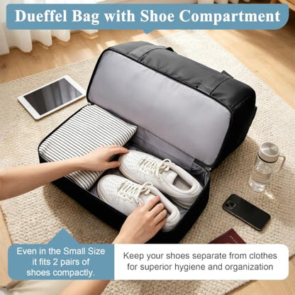 Small Travel Duffle Bag with Shoe Compartment, 35L Personal Item Bag - color: A-Black, size: Small