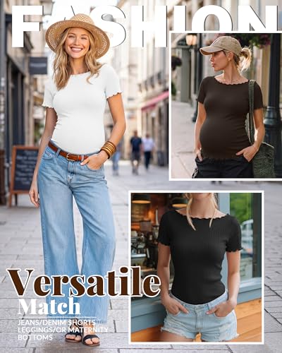 4 Pack Women's Maternity Ribbed Shirts - color: Black, Light Heather Gray, White, Brown, size: Medium