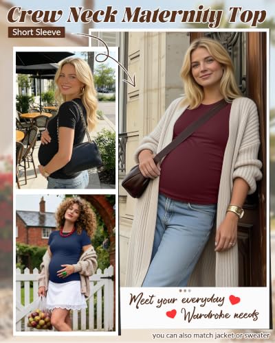 Huukeay 4 Pack Women's Short Sleeve Maternity Tops - color: Black, Wine Red, White, Navy Blue, size: Medium