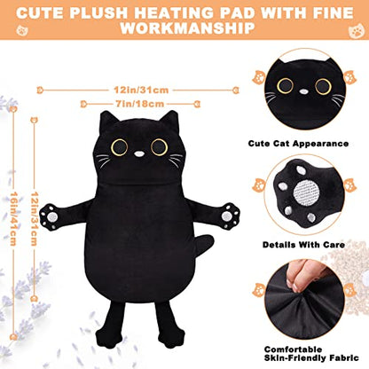 2 Pack Microwave Heating Pad for Period Cramps Pain Relief, 16"×12", Cat - size: Black Cat+Grey Cat