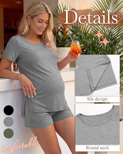 3 Pack Women's Maternity Shirts - color: Army Green, Light Mixed Gray, Black, size: Small