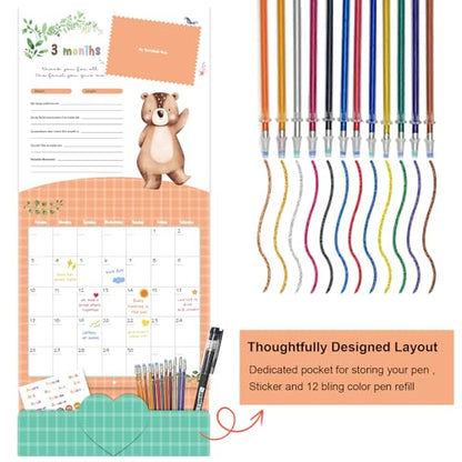 Baby's First Year Calendar with Stickers, 1st Year Tracker Memory Book