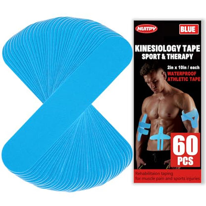 60 Pcs Light Blue Precut Kinesiology Tape Strips, 2in x 10in Kinetic Tape - color: Light Blue
