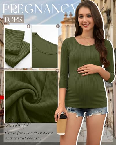 Neer 3 Pack Women's 3/4 Sleeve Crew Neck Maternity Tops - color: Army Green, Coffee, Black, size: Medium