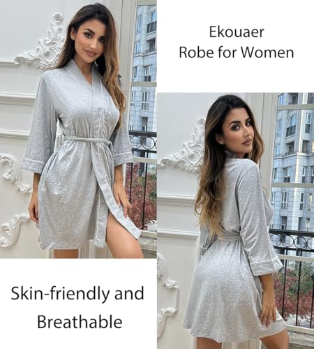 Ekouaer Women Robes Knee Length Kimono Bathrobe Lightweight Soft Sleepwear - color: 1 Light Gray, size: Medium