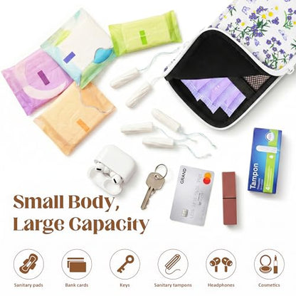 2PCS Tampon Holder Zipper Pouches Portable Period Bags - color: Floral