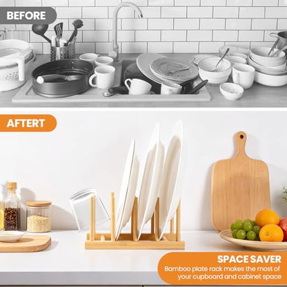 Bamboo Wooden Dish Rack-Plate Pot Lid Cutting Board Organizer Holder Rack - color: Bamboo 4 Slots 1pcs