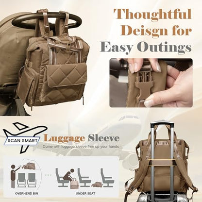 Omanmoli Diaper Bag Backpack Quilted Baby Bag Travel Breast Pump Backpack - color: Brown
