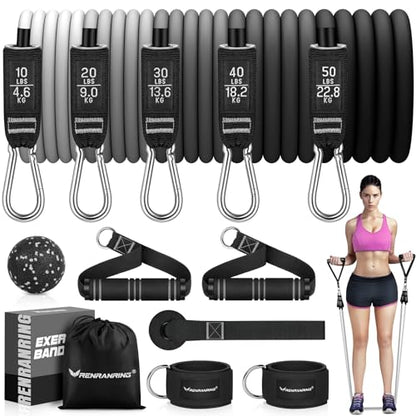 Resistance Bands with Handles, 5 Level Exercise Bands, 150LBS Workout Bands - color: Grey Set, size: 51.0 inch