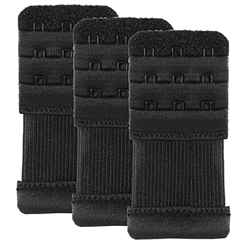 Bra Extender 3 Hook Elastic Stretchy Bra Band Extension 3pcs-Pack - color: Black, 3 Hook, 0.5inch(1.3cm)