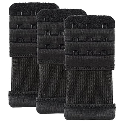 Bra Extender 3 Hook Elastic Stretchy Bra Band Extension 3pcs-Pack - color: Black, 3 Hook, 0.5inch(1.3cm)
