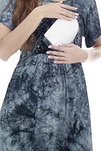 Smallshow Women's Maternity Nursing Dresses Split Long Dress for Breastfeeding - color: Svp136, size: Medium