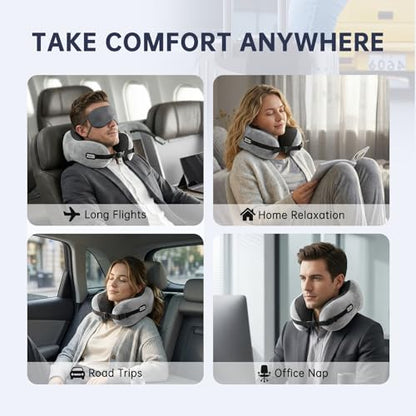 Neck Pillow Travel Pillow, Light Gray with Eye Mask - color: Light Gray, With Eye Mask