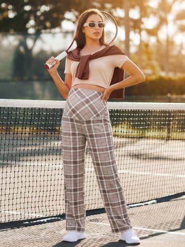 Summer Mae Viscose Maternity Pants Pregnancy Pajama Lounge Pant with Pocket - color: Grey Plaid, size: Medium