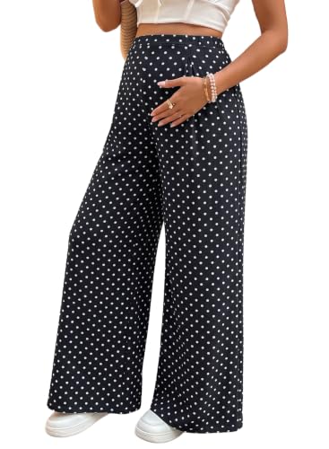 BLENCOT Women's Maternity Flowy Pants Polka Dot Pregnancy Trousers - color: Black, size: Medium