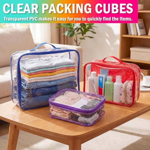 6 Pcs Clear Packing Cubes for Travel Luggage Organizer Bag Rainbow - color: Rainbow