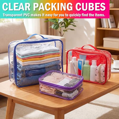 6 Pcs Clear Packing Cubes for Travel Luggage Organizer Bag Rainbow - color: Rainbow