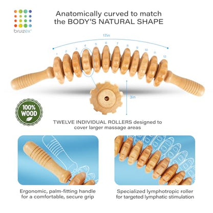 Bruizex Lymphatic Drainage Massage Roller Stick - Wooden Massage - size: Wooden Massager