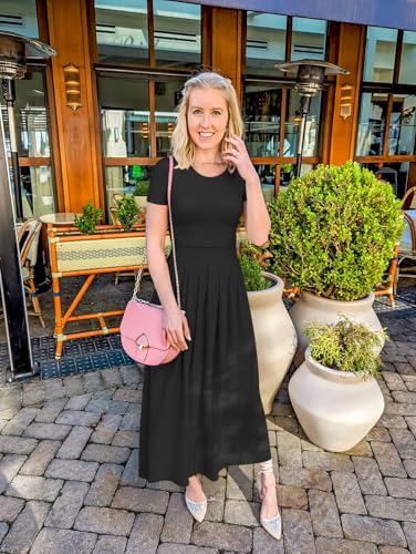 ZESICA Women's Casual Summer 2026 Short Sleeve Maxi Dress - color: Black, size: Medium