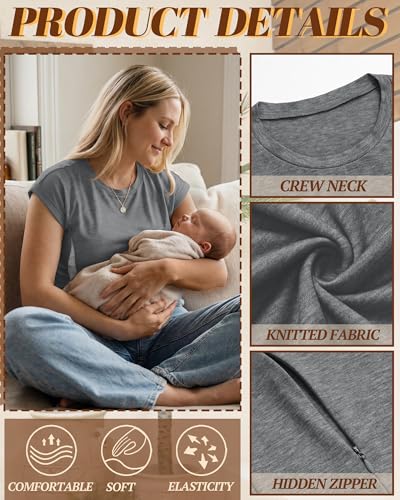 Neer Nursing Tops for Breastfeeding with Zippers - color: Gray, size: X-Large