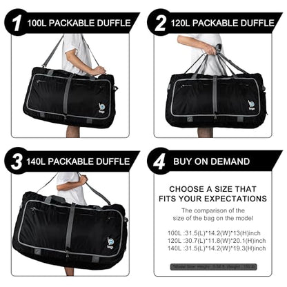 Bago Travel Duffle Bag for Women & Men. Extra Large Foldable Duffel Bags - color: SnowDepBlue, size: 140L