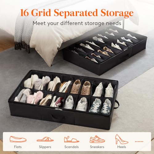 Lifewit Under Bed Shoe Storage Organizer, 2 Pack(16 Shoes Cells) - size: 16 Shoes Cells