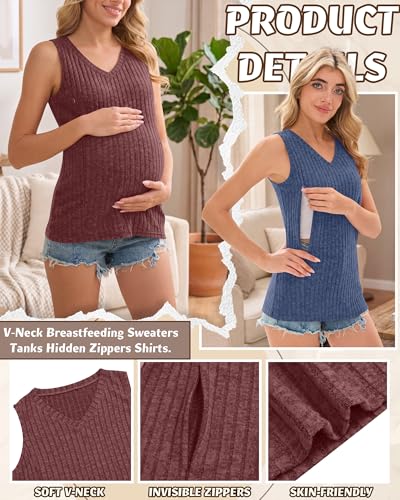 3 Pack Women's Nursing Tank Tops - color: Black, Navy Blue, Burgundy, size: Large