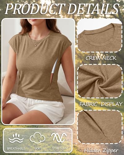 Ficerd 3 Pack Women's Nursing Cap Sleeve Shirts - color: Light Brown, White, Black, size: XX-Large