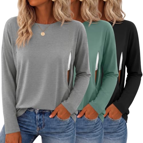 3 Pack Nursing Breastfeeding Tops - color: Light Gray, Light Green, Black, size: X-Large