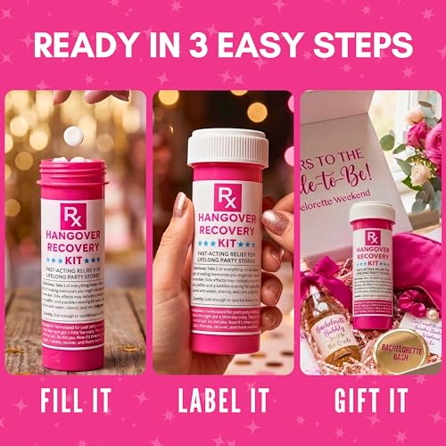 10PK Hangover Recovery Kit Pink Bottles for Bachelorette Party & Girls Trip - size: 10 Pack