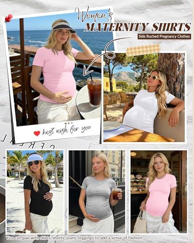 Huukeay 4 Pack Women's Short Sleeve Maternity Tops - color: Black, Pink, White, Light Gray, size: Small