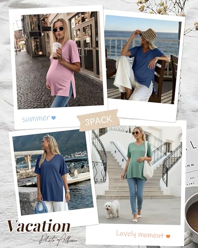 Ficerd 3 Pack Women's Maternity Shirts - color: Myrtle Green, Muted Pink, Hazy Blue, size: Small