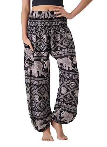 B BANGKOK PANTS Boho Harem Pants Women - color: Black Elephant, size: 20-24 Plus
