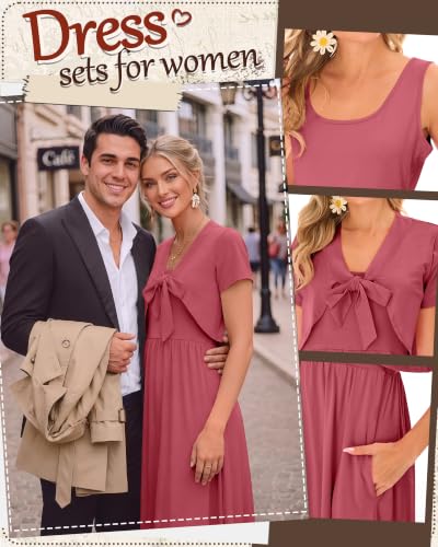 Women's Maxi Sundress Cropped Cardigan Set - color: Red, size: Small