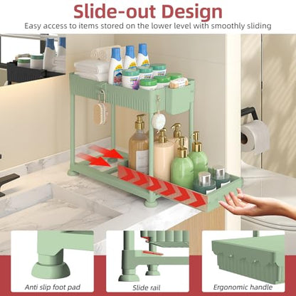 Sevenblue 4-Pack 2-Tier Under Sink Organizer with Pull Out Drawers - color: Green, size: 14.8 Inch