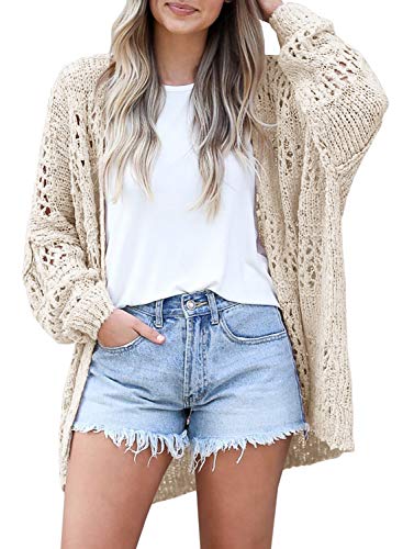 Ermonn Womens Crochet Cardigan Sweater Kimonos Boho Solid Color Oversized Spring Open Front Outwear - color: Beige, size: X-Large