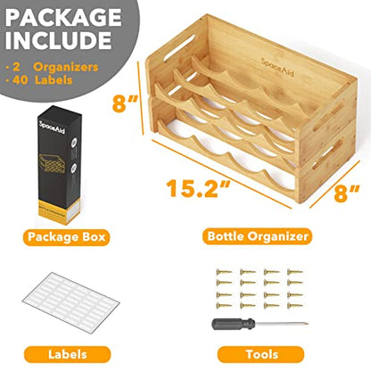 SpaceAid Bamboo Water Bottle Organizer with Labels, Kitchen Pantry Water Bottle Storage Rack for Cabinets, Home Cup and Wine Bottle Holder Shelf Organizers, 2 Pack 4-Slot, Hold 8 Bottles - size: 8 Bottles