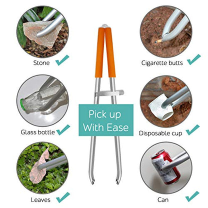 EJG 36" Long Trash & Garbage Picker Grabber, Lightweight Aluminium & Rustproof, Litter Pick Up Stick, Trash Tong, Reaching Assist Tool, Reacher Tool for Elderly, Garden Nabber Plogging (Orange) - color: Orange