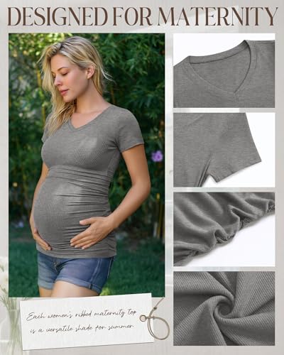 Neer 4 Pack Women's Maternity Shirts Short Sleeve - color: Black, Dark Heather Gray, Light Heather Gray, White, size: Small
