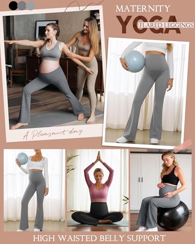 3 Pack Maternity Over The Belly Flared Leggings Pants - color: Dark Gray, Light Gray, Black, size: Small
