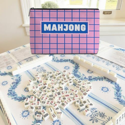 Pink Blue Grid Mahjong Tile Bag Makeup Bag Gift for Women (Case Only) - color: Multicolor 1807