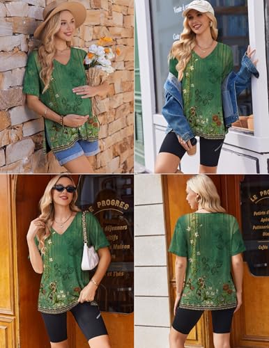 Ekouaer Maternity Shirts 3 Pack Oversized Pregnancy Tops Summer Clothes - color: 3 Pcs Black/ White/ Boho Green Floral, size: XX-Large