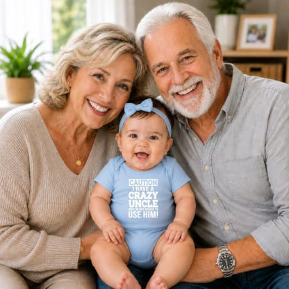 CBTwear Caution I Have a Crazy Uncle Funny Baby Bodysuit - color: Blue, size: Newborn