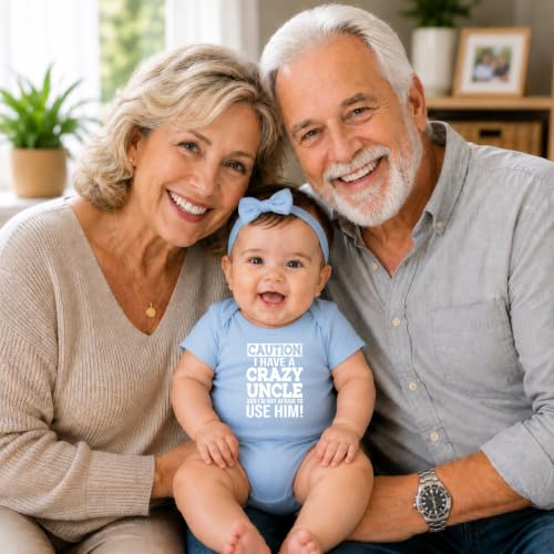 CBTwear Caution I Have a Crazy Uncle Funny Baby Bodysuit - color: Blue, size: 12 Months