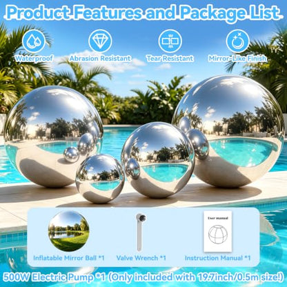 Silver Inflatable Mirror Ball 31.5", Reusable Reflective Ball 1PCS - color: Silver, size: 31.5 Inch/0.8 M + NO Pump