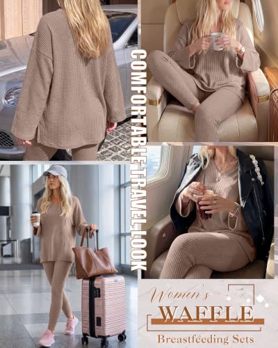 Neer 2 Pcs Maternity Nursing Pajamas Set Oversize - color: Light Coffee, size: Medium