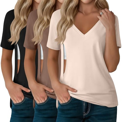 3 Pack Women's Nursing Tops Breastfeeding Shirts - color: Black, Coffe, Cream, size: Small