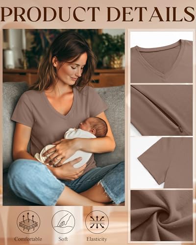 Women's Nursing Breastfeeding Shirts - color: Coffee, size: XX-Large